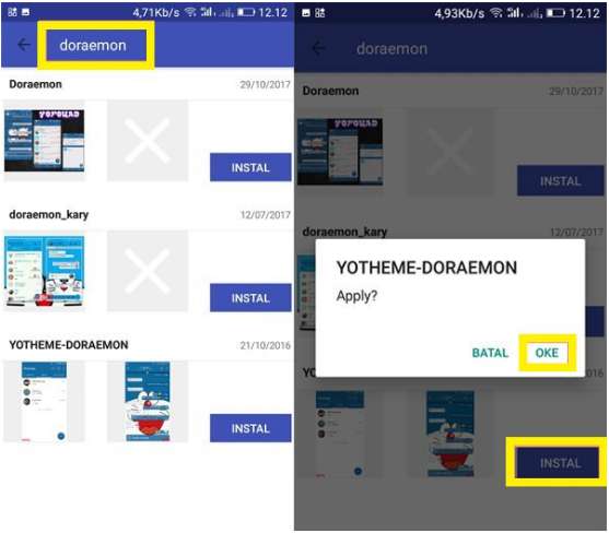 install whatsapp tema doraemon