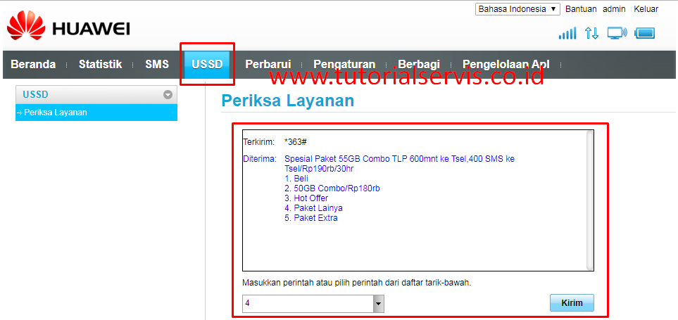 cek kuota telkomsel dengan modem