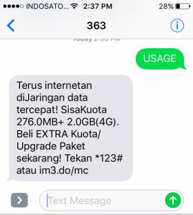 Cek Kuota Via SMS